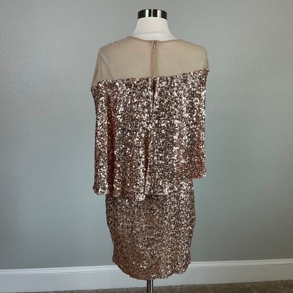 Betsy & Adam Sequined Cocktail Dress Size 4 Gold Caped Sleeveless Mini Sheath - Picture 6 of 14